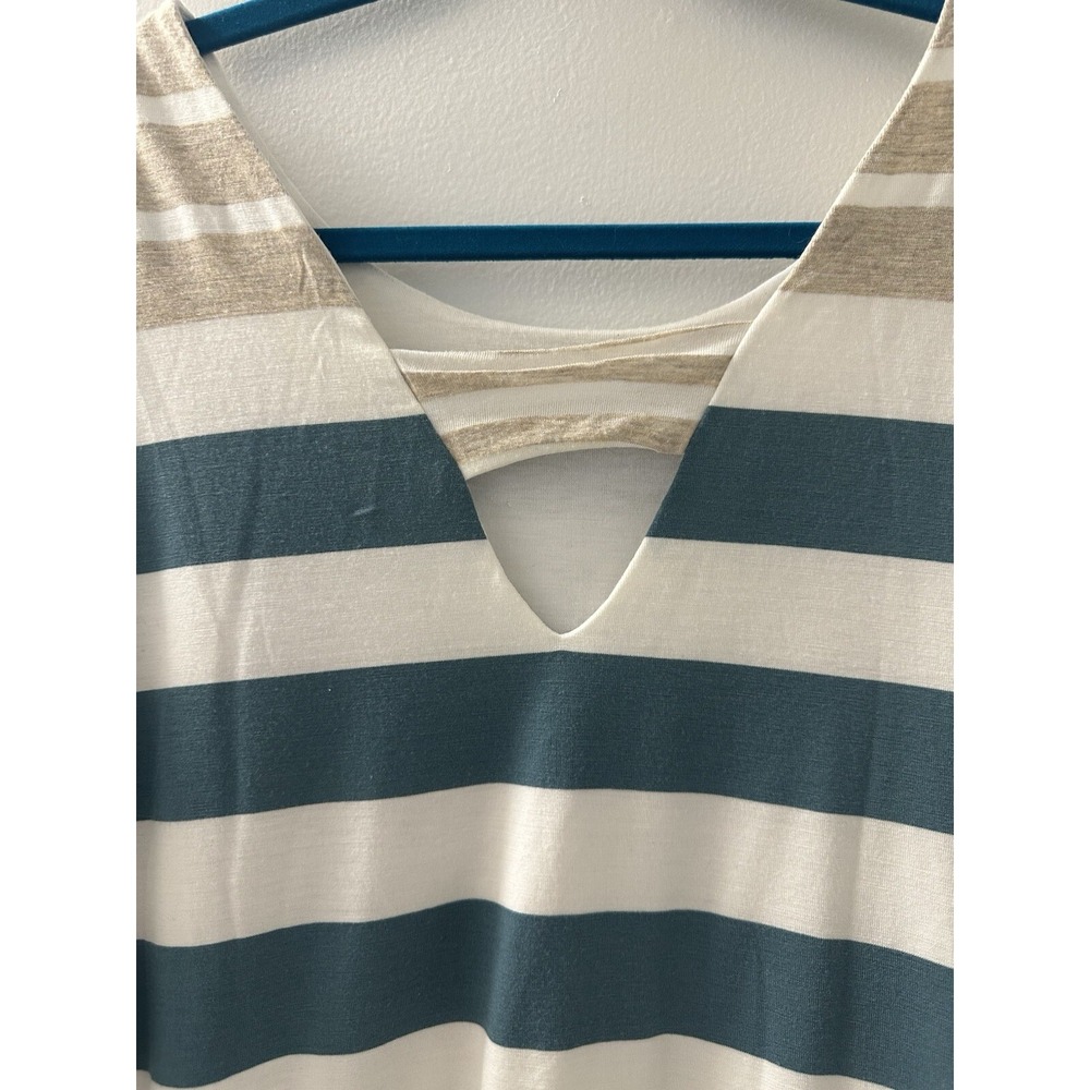 Anthropologie Puella Top Tunic Beige/Green/White Striped Short Sleeve Size S - Picture 7 of 12